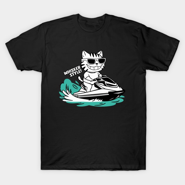 Cute Cat Jet Skiing Summer Funny Gift T-Shirt by GrafiqueDynasty